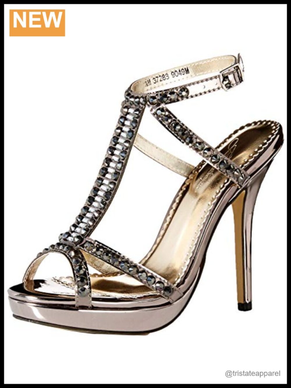Platform T-Strap Heeled Sandals Rhinestone Ankle Strap Dress